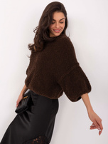 Ciemnobrązowy sweter boucle z domieszką wełny