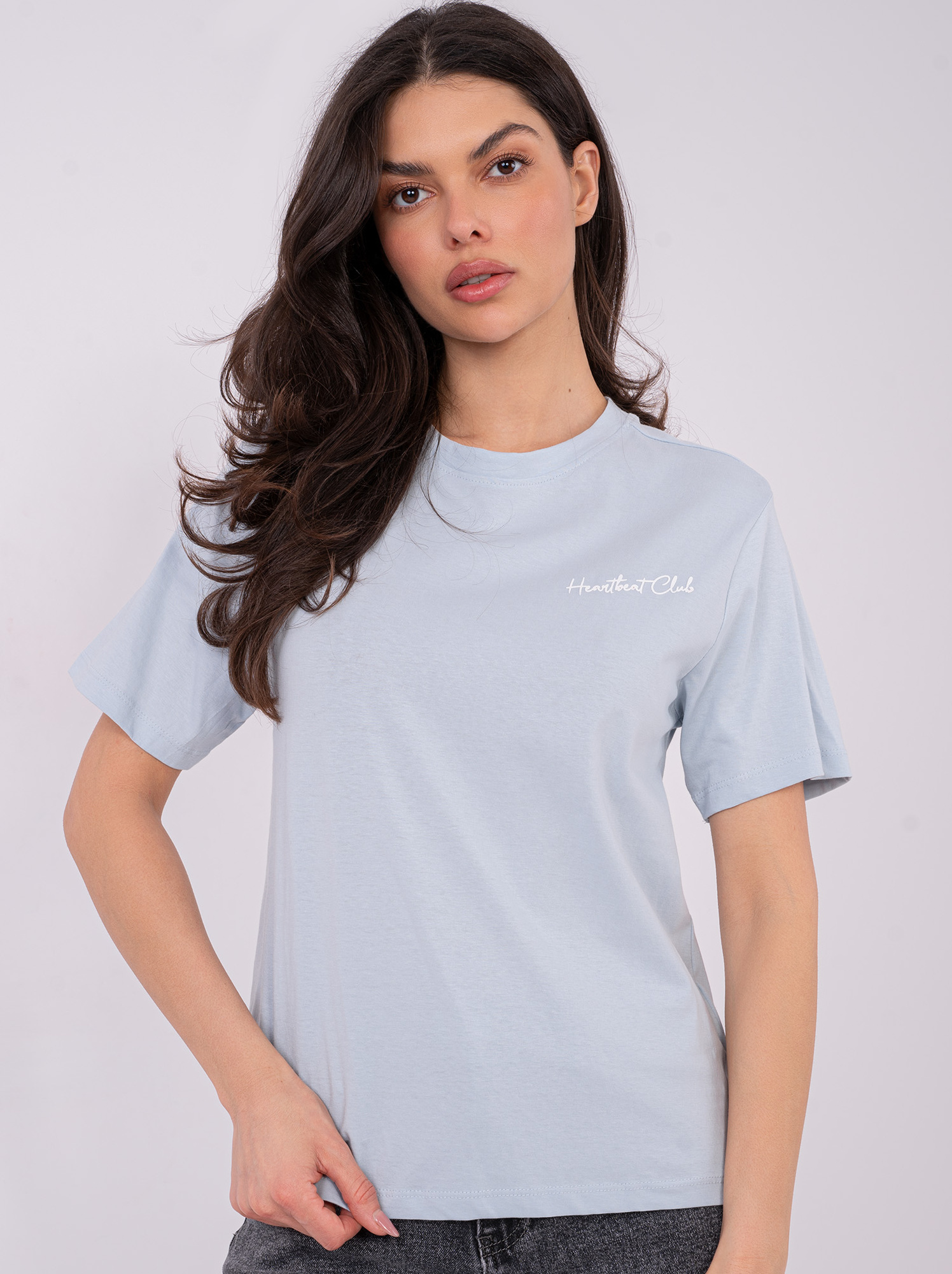 Jasnoniebieski t-shirt z nadrukiem na plecach SUBLEVEL 