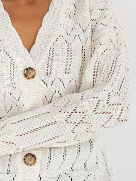 Hurt Ecru ażurowy sweter letni z dekoltem V RUE PARIS