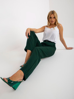 Hurt Ciemnozielone szerokie materiałowe spodnie z kieszeniami 