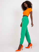 Zielone damskie spodnie z materiału w kant 