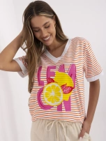 Pomarańczowo-biała letnia bluzka z napisem