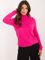 Hurt Fuksjowy sweter golf z domieszką wiskozy