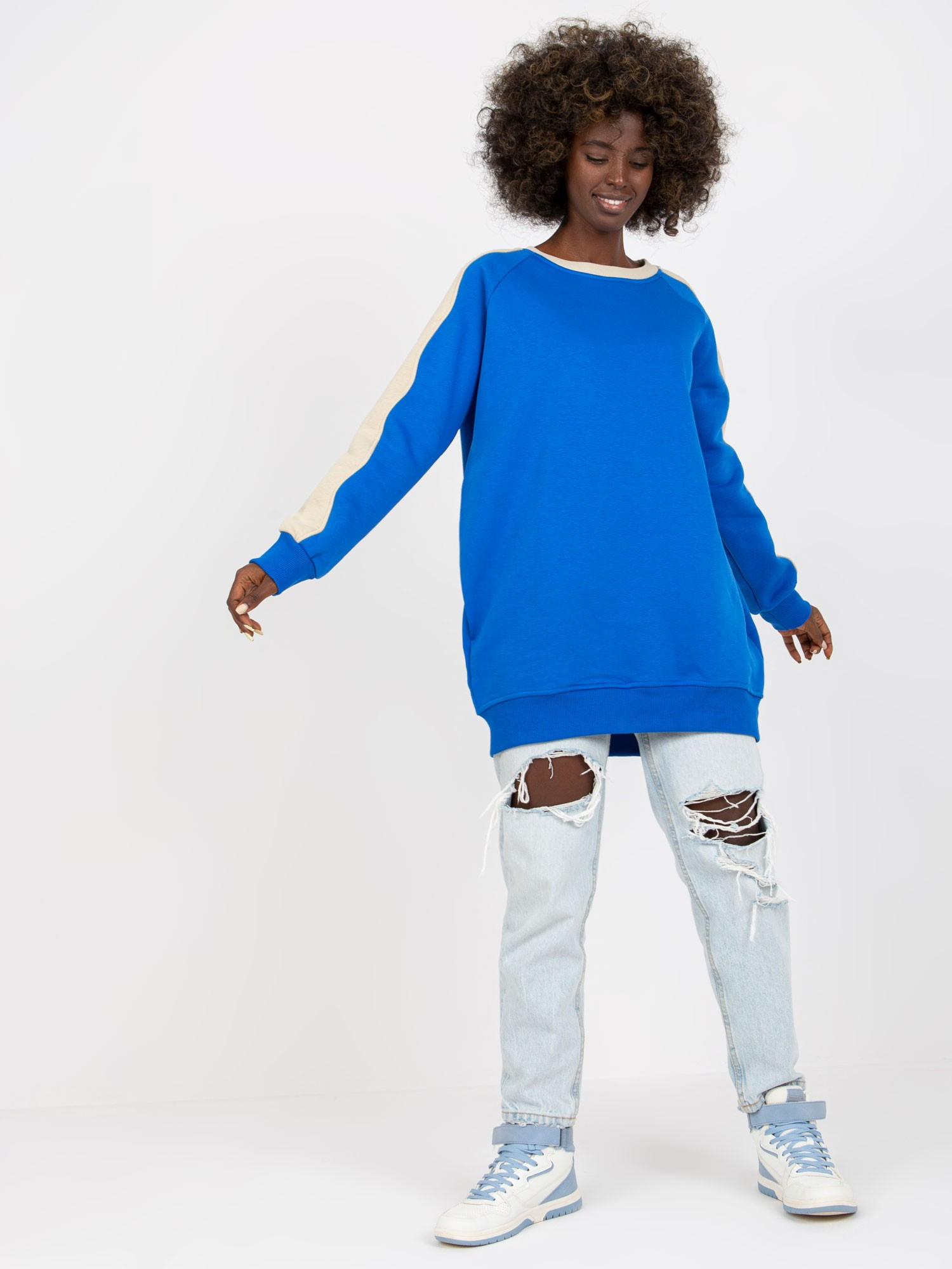Niebiesko-beżowa dresowa bluza basic z bawełny