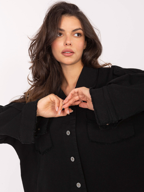 Czarna jeansowa kurtka z kieszeniami RUE PARIS