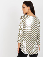 Hurt Bezowo-biała bluzka z nadrukiem i rękawem 3/4 RUE PARIS 