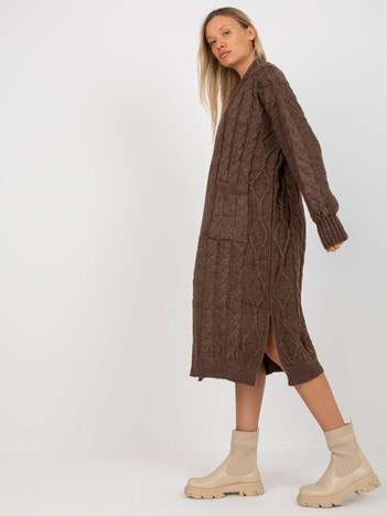 Großhandel Brauner Maxi-Cardigan mit Taschen RUE PARIS.