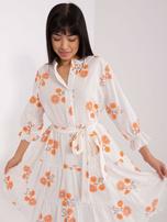 Hurt Biało-pomarańczowa wzorzysta sukienka z falbaną