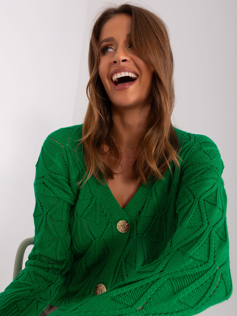 Hurt Zielony ażurowy sweter rozpinany RUE PARIS