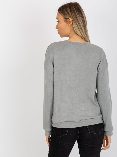 Hurtownia Szary damski sweter klasyczny z aplikacją 3D