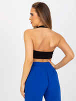 Hurtownia Czarny dopasowany crop top basic w prążki RUE PARIS  