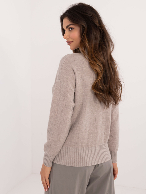 Hurt Beżowy damski sweter we wzory z półgolfem