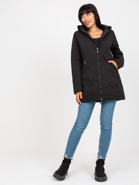 Hurtownia Czarna dwustronna kurtka przejściowa z kapturem