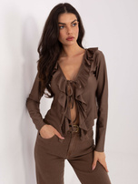 Brązowa krótka bluzka z wiązaniem 