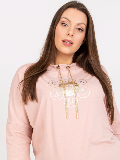Brudnoróżowa bluzka plus size z rękawem 3/4