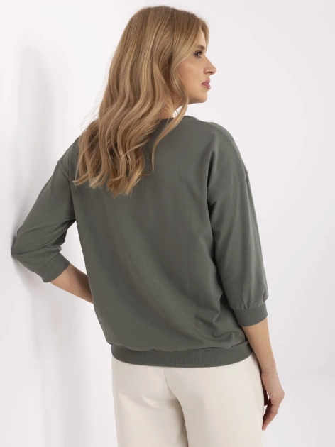Hurt Khaki bawełniana bluzka damska z rękawem 3/4