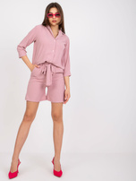 Różowy damski lużny komplet z szortami Inesa