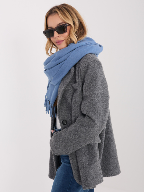 Szaro-niebieski klasyczny szal z frędzlami
