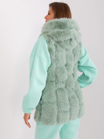 Hurtownia Pistacjowa kamizelka futrzana na suwak z kapturem