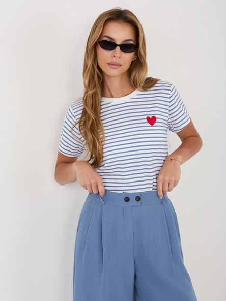 White-blue striped women's t-shirt.