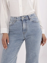 Blue long jeans with wide legs.