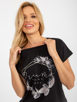 Hurt Czarna codzienna bluzka z nadrukiem RUE PARIS