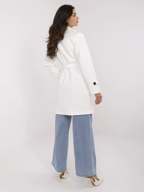 Ecru damski płaszcz z wiązanym paskiem