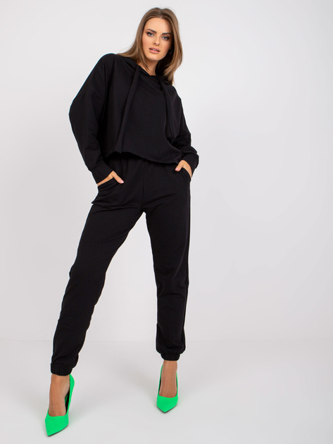 Czarny dwuczęściowy komplet dresowy basic z bawełny