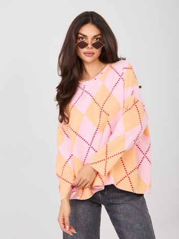 Różowo-pomarańczowa żółta bluza w geometryczny wzór