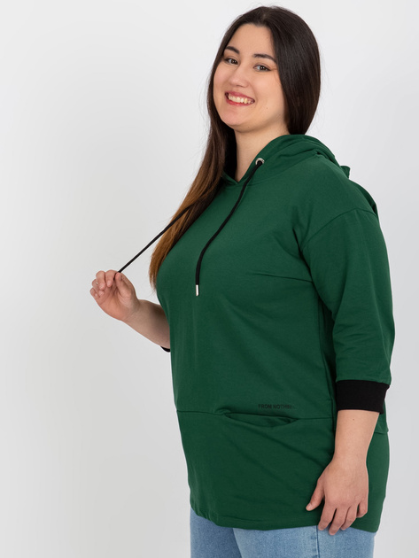 Hurtownia Ciemnozielona bluza plus size z kapturem
