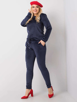 Tamsiai mėlynas veliūro kostiumas plus size Jeanne.
