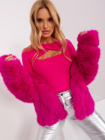 Hurt Fuksjowy sweter w prążek z wycięciem