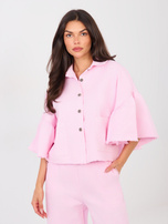Helle rosa Jeansjacke mit 3/4-Ärmeln RUE PARIS.