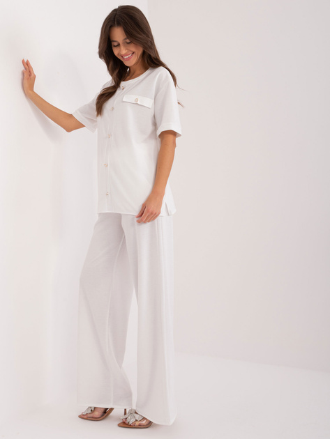 Hurt Biały casualowy komplet z bluzką i prostymi spodniami