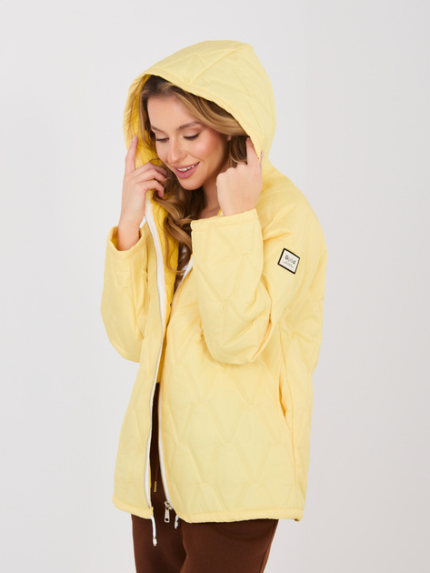 Pastelowa żółta pikowana kurtka z kieszeniami