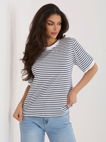 Biało-granatowy damski t-shirt z bawełny RUE PARIS