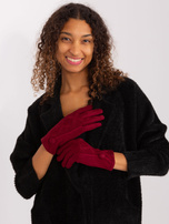 Hurt Bordowe dzianinowe rękawiczki damskie 