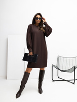 Czekoladowa sukienka basic o prostym kroju RUE PARIS 