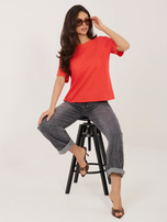 Fluo różowo-pomarańczowy t-shirt oversize w paski RUE PARIS