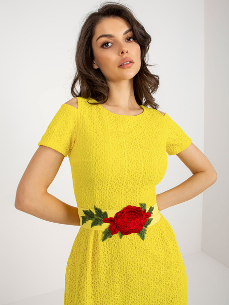 Hurt Żółta rozkloszowana sukienka wieczorowa z podszewką