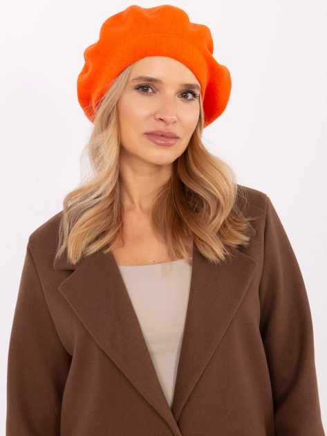 Hurt Pomarańczowy damski beret z dzianiny