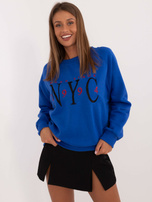 Hurt Kobaltowa dresowa bluza bez kaptura z haftem