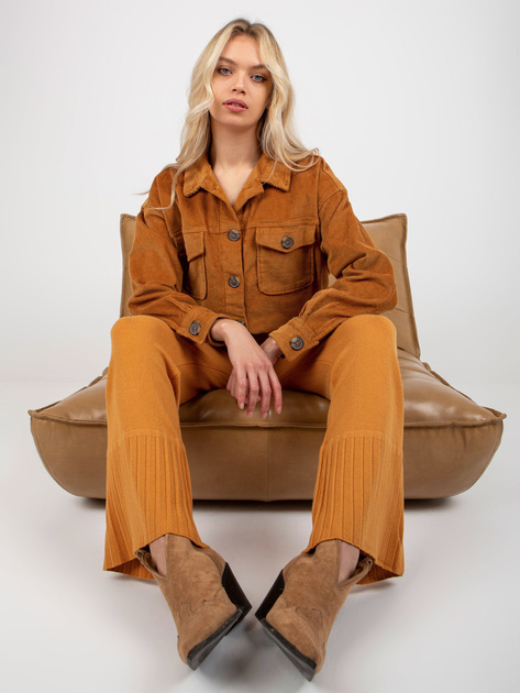 Hurt Ciemnożółte szerokie spodnie dzianinowe high waist