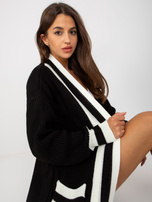 Hurtownia Czarny długi kardigan z kieszeniami RUE PARIS 