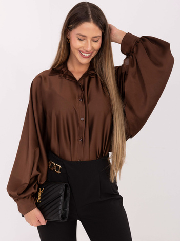 Brązowa elegancka koszula z bufiastymi rękawami Cristina