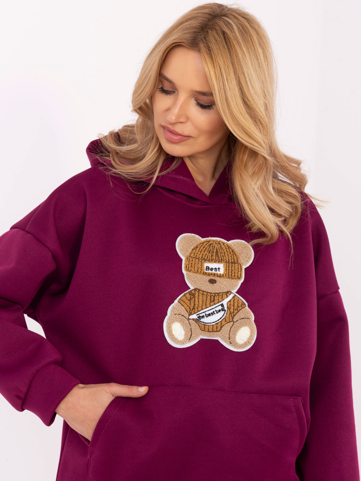 Didmeninė prekyba Violetinė oversize bliuzoną su kišene.