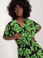 Hurtownia Czarno-zielona maxi sukienka z printem