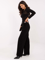 Black fitted blouse with a boat neckline.