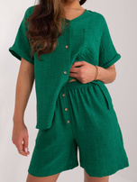 Hurtownia Ciemnozielony damski komplet letni z bluzką z rozcięciami