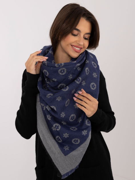Hurt Ciemnoniebiesko-szary damski szal we wzory